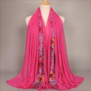 NWOT BOHO FUCHSIA FLORAL EMBROIDERY SCARF